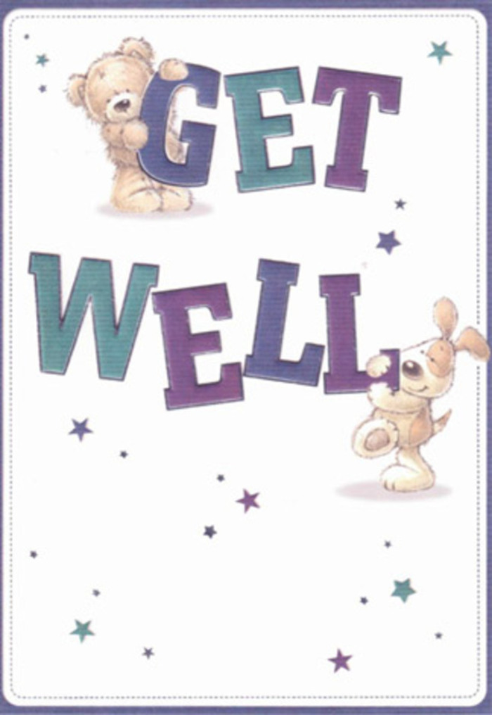 A gentle celebration of resilience, this illustrated get well card feels as if it was inspired along the peaceful streets and green spaces of Purley. Front and centre, a teddy bear with cloud-like fur and a floppy-eared puppy share in a mutual task of lifting spirits, each cradling the vibrant, playful letters that spell 'Get Well.' Their forms are rendered with such softness and openness that emotional warmth seems to radiate directly through the card. Surrounding them, a constellation of stars-painted in blue, purple, and teal-drifts across a clean white expanse, evoking both hope and healing, much as local wildflowers brighten the gardens of Russell Hill. The typography is bold and confident, its hues echoing seasonal blooms seen at the farmer's market on Purley Way. Every visual element-the texture of the animals' fur, the gentle play of colour, the light-filled background-suggests a sense of solace and affection. Like a well-curated bouquet delivered from Purley Florist to a family in Kenley or Coulsdon, this card embodies the spirit of the community: a blend of warmth, encouragement, and local charm. Its thoughtful composition makes it perfect for sending heartfelt wishes of recovery and comfort to someone who needs a genuine, cheerful boost.