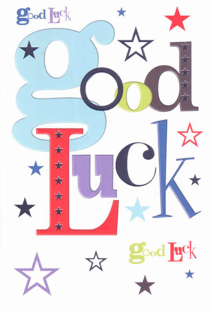 This exuberant good luck card is a celebration in itself-an outpouring of colour, texture, and joyful design you'd expect to find carefully curated at a shop on Purley's high street. The interplay of fonts-wide and powder blue, slim and rich black, bright splashes of red-creates a dynamic rhythm across a bright white surface, while pops of green and purple stars dance above and around the words with infectious optimism. There's an energy in the arrangement, like the supportive chatter at a Purley community event or a warm sendoff at Purley Station. Negative white space lets each vibrant hue breathe, resulting in a modern yet heartfelt composition that is instantly uplifting as it's placed in hand. The surface is velvety smooth, evoking the pleasure of receiving high-quality paper goods from a favourite local artisan, while the design as a whole feels like a little talisman-a sincere wish made tangible, ready to walk with someone into a future bright with possibility.